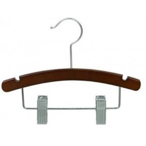 10" Notched Outfit Display Walnut/Chrome Wooden Baby Hanger