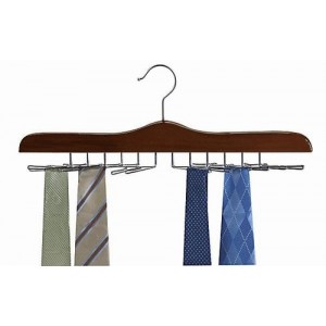 Never Slip Multi Tie Walnut/Chrome Wooden Hanger