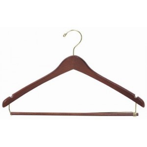 17" Professional Walnut Suit Hanger w/ Wooden Locking Pants Bar