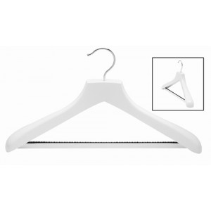 18" Ultimate Wide White/Chrome Suit Hanger w/ Vinyl Non-Slip Pant Bar