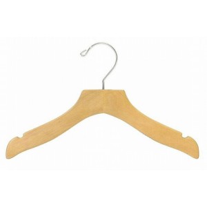 12" Curvy Notched Natural Wooden Children's Shirt/Coat Hanger