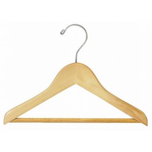 11" Classic Natural Wooden Children's Suit Hanger w/ Bar