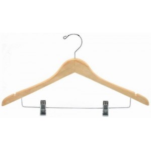 17" Classic Curved Wooden Hanger w/ Clips