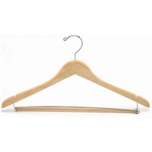 17" Classic Curved Suit Hanger w/ Wooden Locking Pants Bar