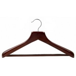 18" Ultimate Wide Walnut/Chrome Suit Hanger w/ Vinyl Non-Slip Pant Bar