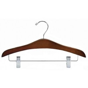 16" Curved Luxury Walnut/Chrome Wooden Top Hanger w/ Clips